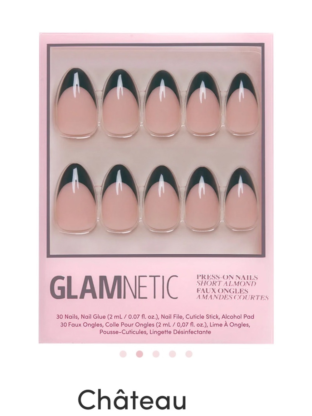 GLAMNETIC Château Short Almond Press-On Nails – Green French Tip